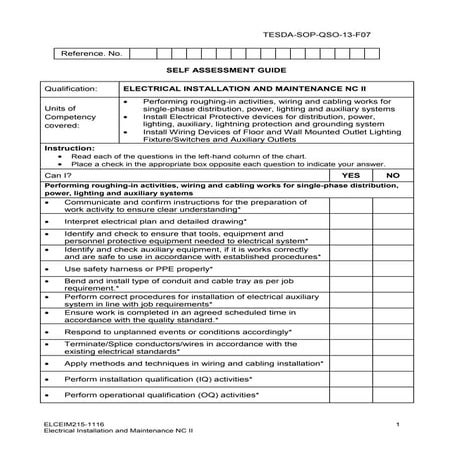 Sag electrical installation and maintenance ncii