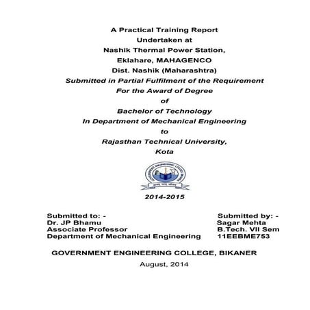 training report on thermal power plant & thermal power generation by sagar me...