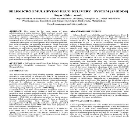      SELF MICRO EMULSIFYING DRUG DELIVERY   SYSTEM [SMEDDS]