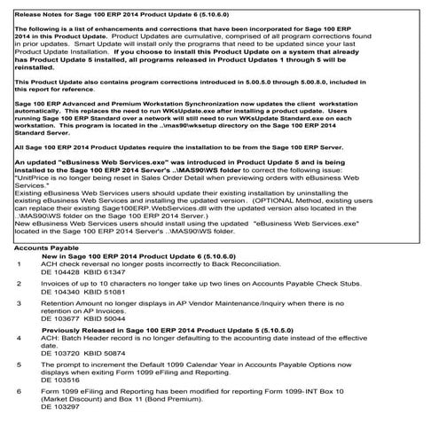Sage 100 ERP 2014 Product Update 6 Release Notes