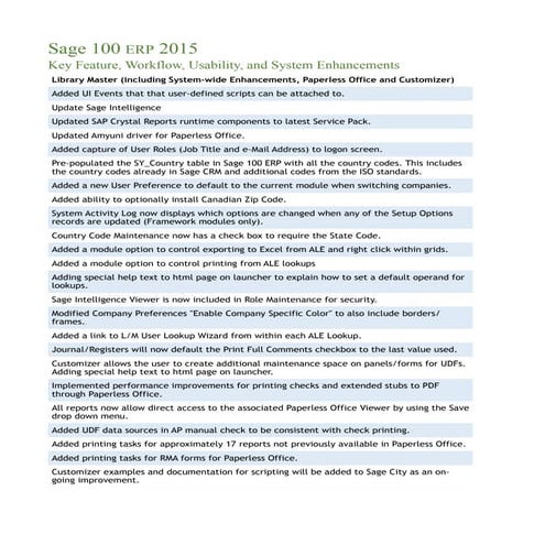 Sage 100 ERP 2015 Enhancements