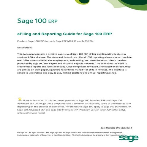Guide To Sage 100 ERP 2014 eFiling