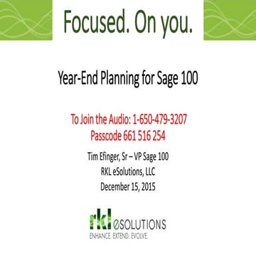 Sage 100 Year End Planning 2015