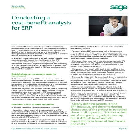 Sage ERP Cost Benefit Analysis