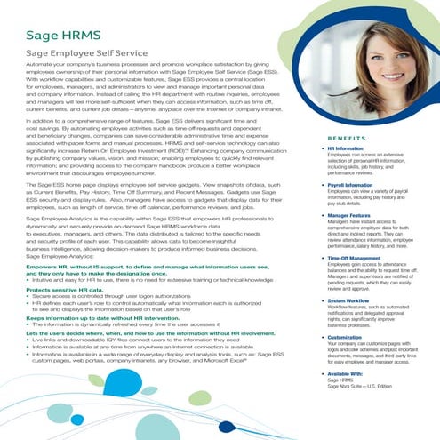 Sage Employee Self Service Feature Sheet