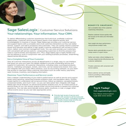 Sage SalesLogix Customer Service Datasheet