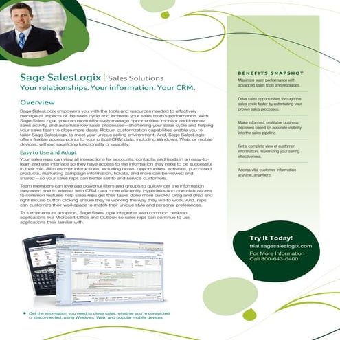 Sage SalesLogix Sales Datasheet