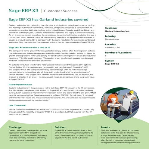 Sage ERP X3 Case Study: Garland Industries