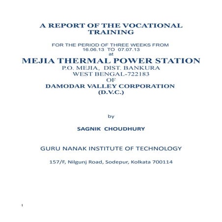 training report on Mejia Thermal Power Station