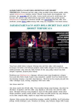 Sahabatarena.co agen bola ibcbet dan agen sbobet terpercaya