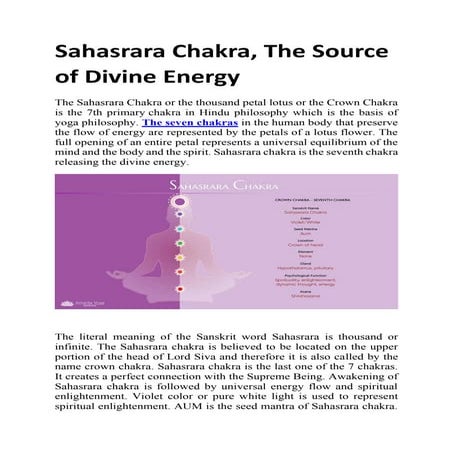 Sahasrara Chakra, The Source of Divine Energy | PDF