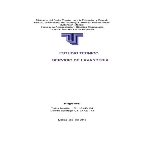 ESTUDIO TÉCNICO de servicio de lavandería 