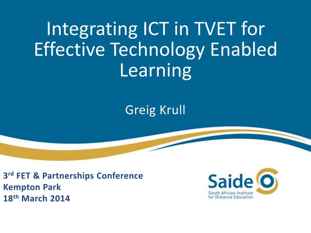 Integrating ICT in TVET for Effective Technology Enabled Learning