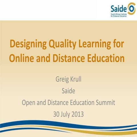 Designing Quality Learning for Online and Distance Education