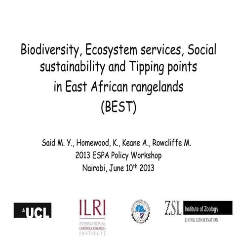 Biodiversity, Ecosystem services, Social sustainability and Tipping points in...