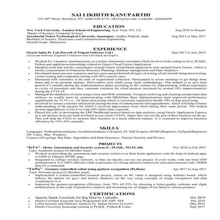 Sai Likhith Kanuparthi's internship resume