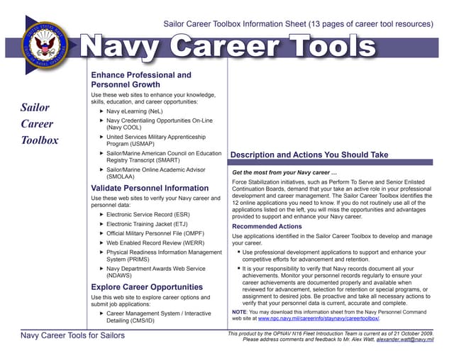 Career Toolbox Updated October 2010 - FLEETRIDE, CMS-ID, NSIPS