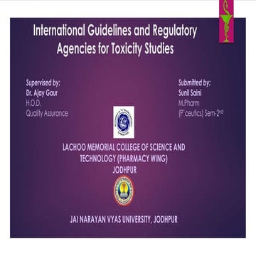 International Guidelines and Regulatory Agencies for Toxicity Studies