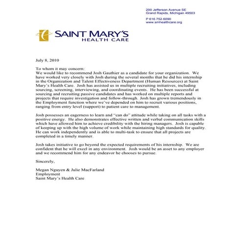 Saint Marys Letter Of Recommendation | DOC