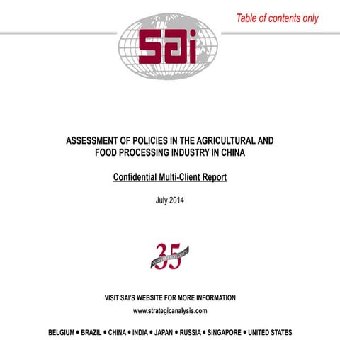 POLICIES IN THE AGRICULTURAL AND FOOD PROCESSING INDUSTRY