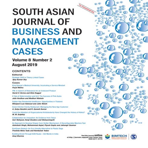 SOUTH ASIAN JOURNAL OF BUSINESS AND MANAGEMENT CASES, Volume 8 Number 2 Augus...