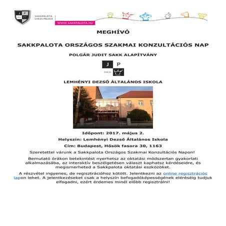 Sakkpalota Országos Szakmai Konzultációs Nap 2017