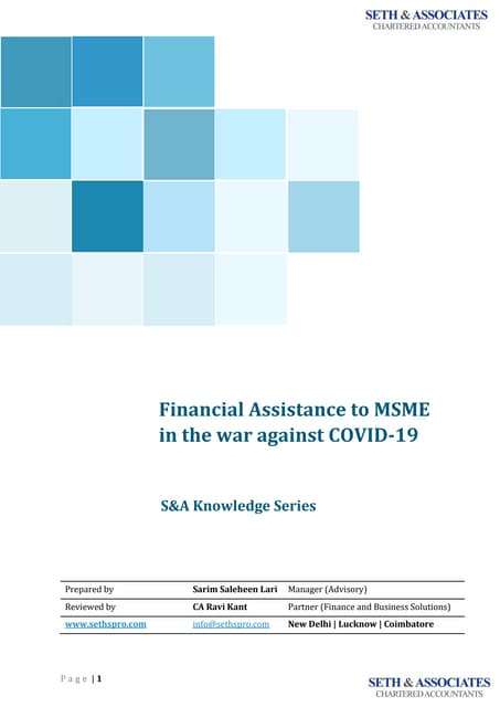 S&A knowledge series - Financial assistance to MSME
