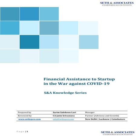 S&A knowledge series - Financial assistance to startup