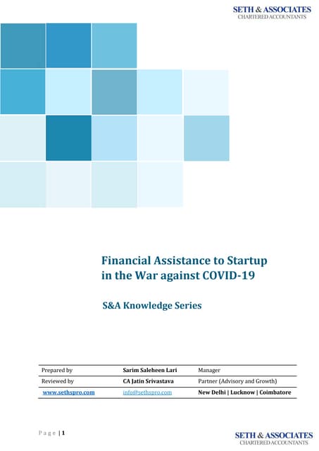 S&A knowledge series - Financial assistance to startup