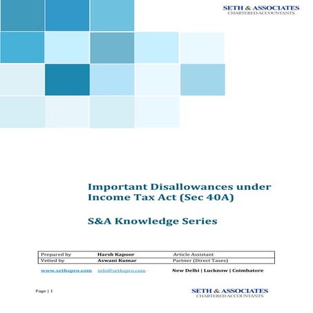 S&A Knowledge Series - Important Disallowances under sec 40A income tax