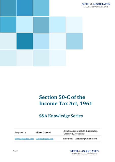 S&A Knowledge Series - Sec 50C implications under income tax act