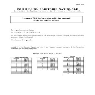 IDCC 1090 Salaires 2017 avenant 78