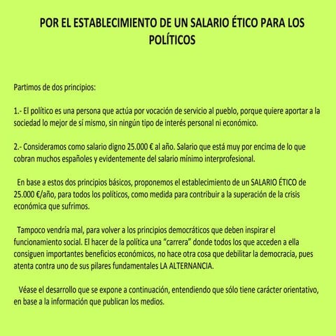 SALARIO ÉTICO PARA LAS PERSONAS DEDICADAS A LA POLÍTICA