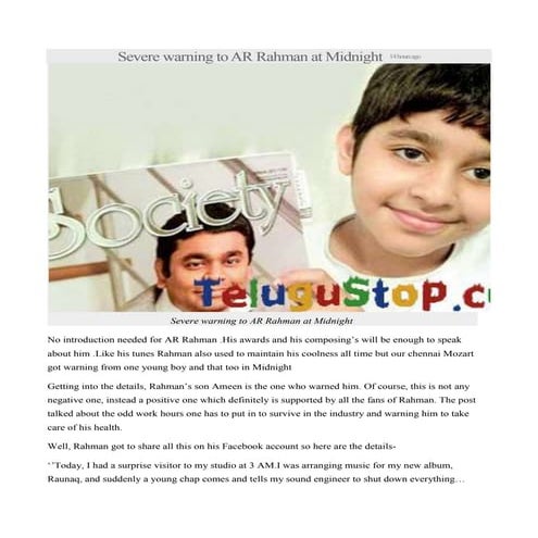 Severe warning to AR Rahman at Midnight 