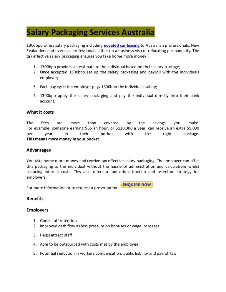 Salary packaging services australia
