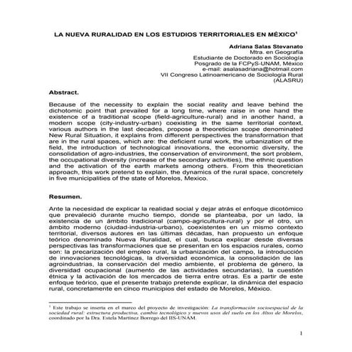 Salas la nueva ruralidad en los estudios territoriales