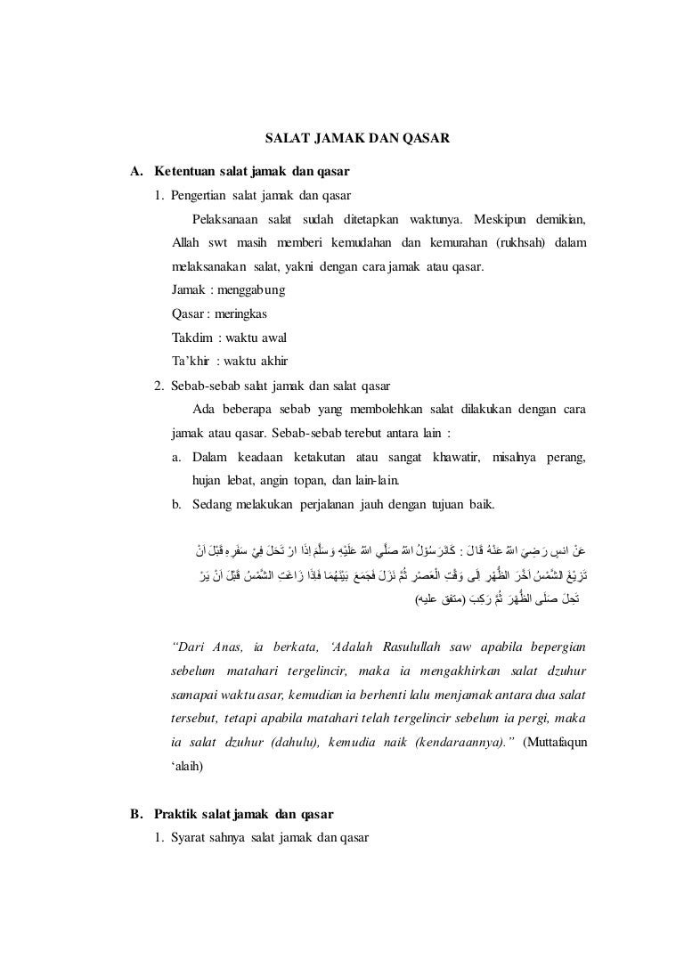 Salat Jamak Dan Qasar