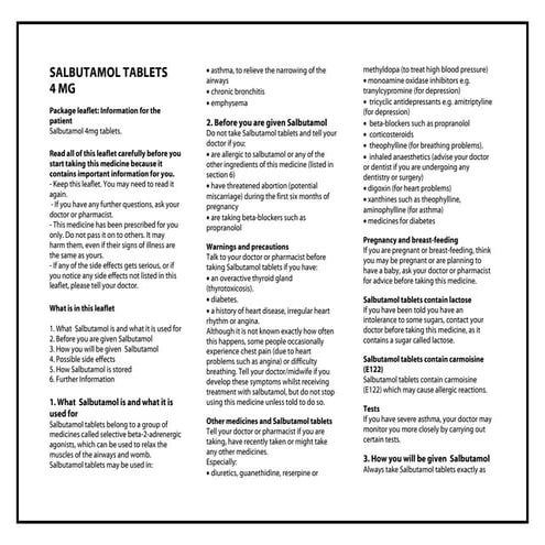Salbutamol 4mg tablets pil, taj pharmaceuticals.