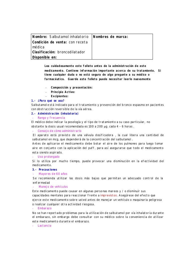 Salbutamol Venta Sin Receta