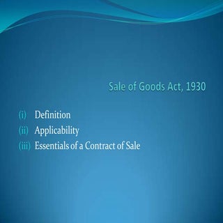 Sale of goods act, 1930
