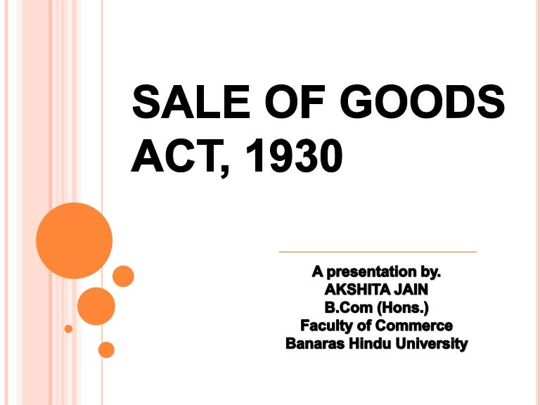 Sale of goods act, 1930