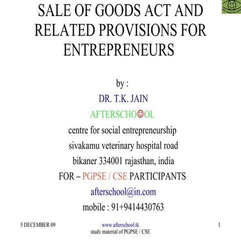 Sale of goods act and related provisions for entrepreneurs 