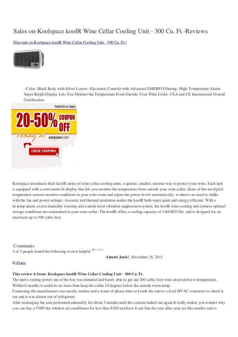 Sales onkoolspacekoolrwinecellarcoolingunit300cuftreviews