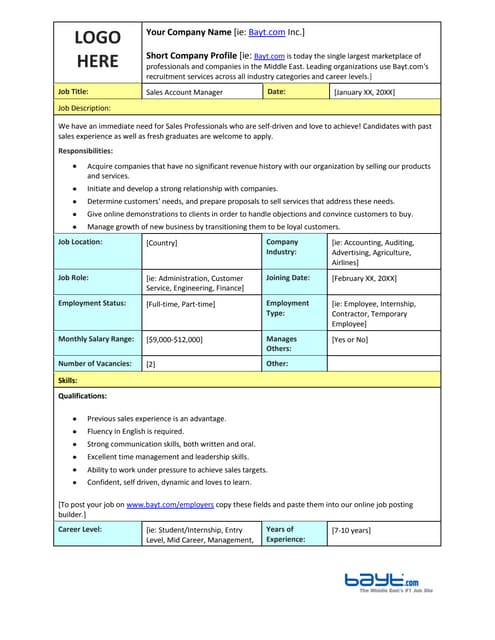 National Account Executive Job Description