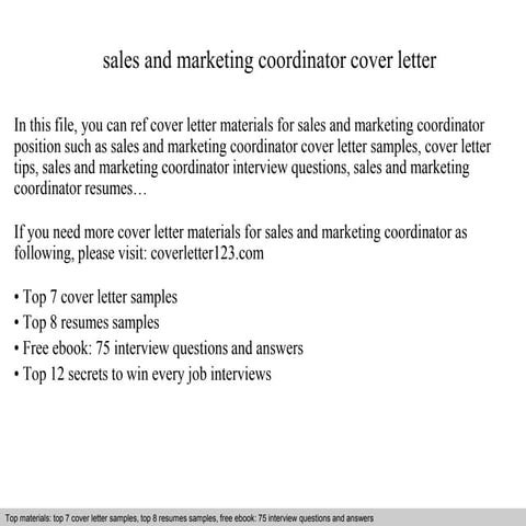 Marketing Sales Cover Letter Marketing Coordinator Cover Letter Sample
