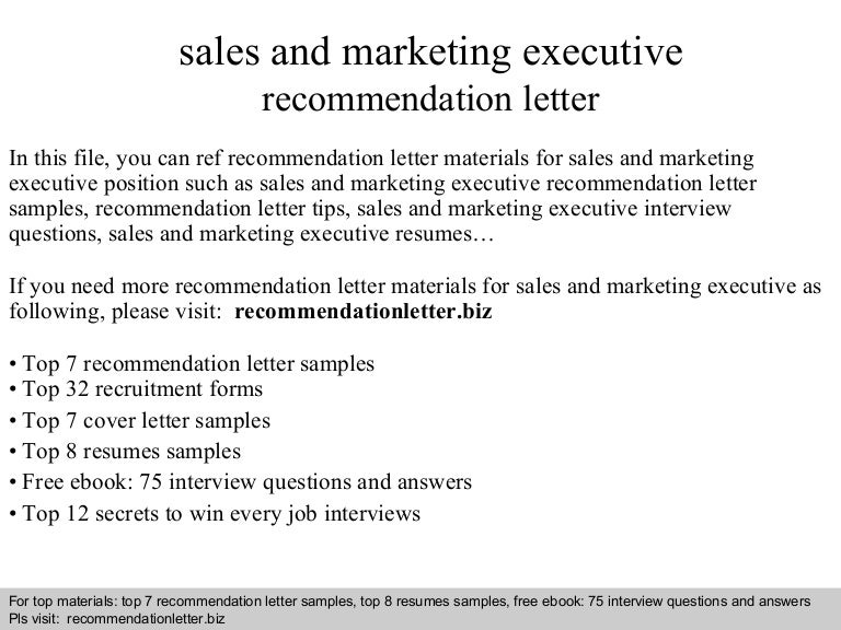 sales and marketing executive recommendation letter letter of recommendation for sales