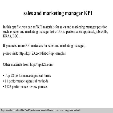 Sales and marketing manager kpi
