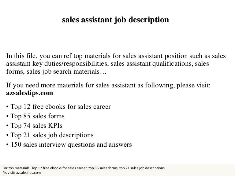 sales assistant job description for sales assistant