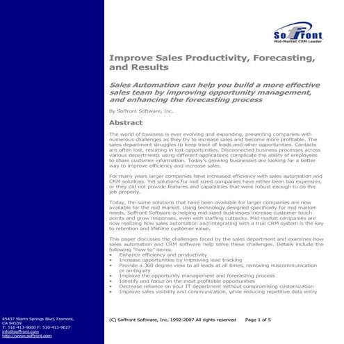 Improve Sales Productivity, Forecasting, and Results