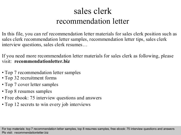 sales clerk recommendation letter